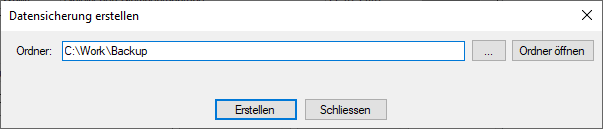 Dialog Datensicherung erstellen