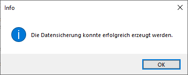 Erzeugung der Datensicherung erfolgreich.