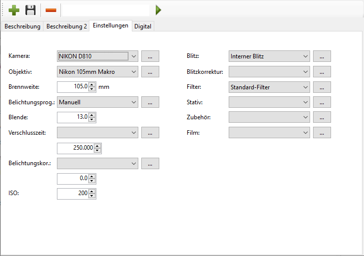 BILDARCH 5: Fotodaten der Gruppe Einstellungen.
